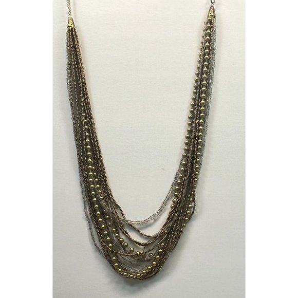 Vintage Beaded Multi Strand Necklace Seed Beads Gold Metal Tones 32" Long - Picture 8 of 8